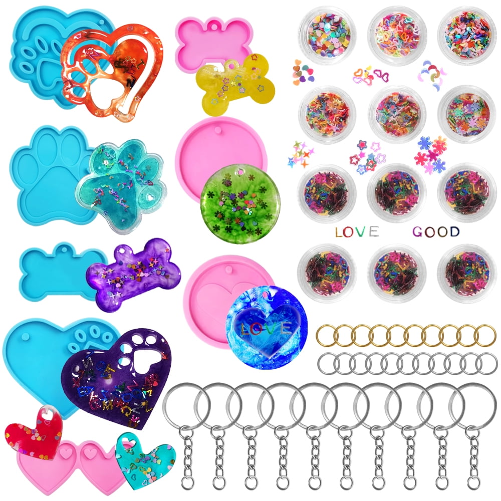 AFUNTA 8 Pcs Resin Molds Silicone Kit, Keychain Molds for Epoxy Resin DIY Keychain Craft