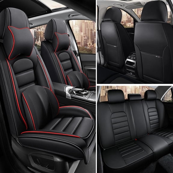 AFUNTIO Leather 5 Seat Covers for Genesis 99% Models,Luxury Car Seat Cushions Full Set,Waterproof Car Sit Protectors,Nonslip Interior Accessories(Black and Red)