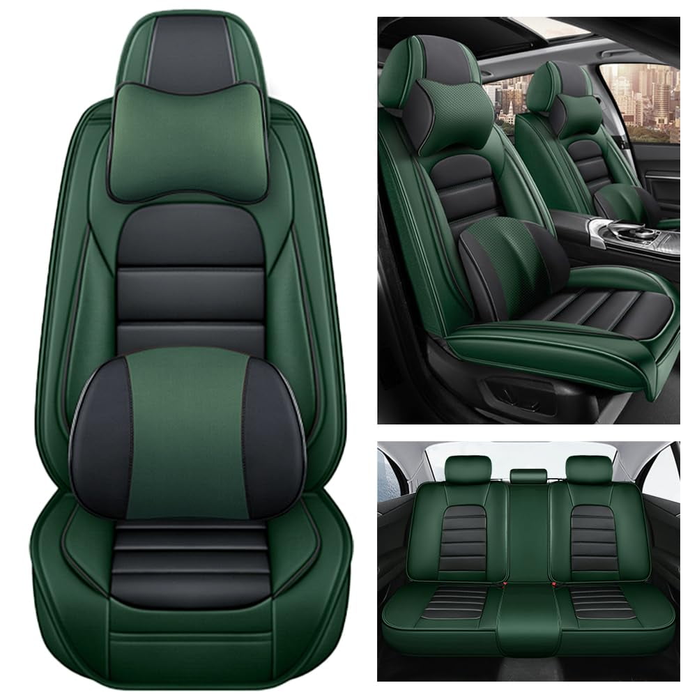 AFUNTIO Leather 5 Seat Covers for Jeep 99% Models,Luxury Car Seat Cushions Full Set,Waterproof Car Sit Protectors,Nonslip Interior Accessories(Black and Green)