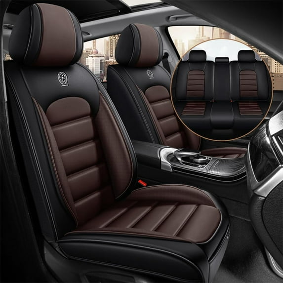 AFUNTIO Leather 5 Seat Covers for Land Rover 99% Models,Car Seat Cushions Full Set,Waterproof Seat Cover for Cars,Nonslip Interior Accessories(Black and Coffee)