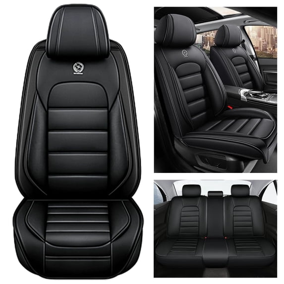 AFUNTIO Leather 5 Seat Covers for Ford 99% Models,Car Seat Cushions Full Set,Waterproof Car Sit Protectors,Nonslip Interior Accessories(Solid Black)