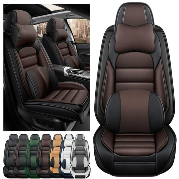 AFUNTIO Luxury Seat Covers for Chevy 99% Models,2PCS Leather Car Seat Cushions,Waterproof Car Sit Protectors,Nonslip Interior Accessories(Black and Coffee)