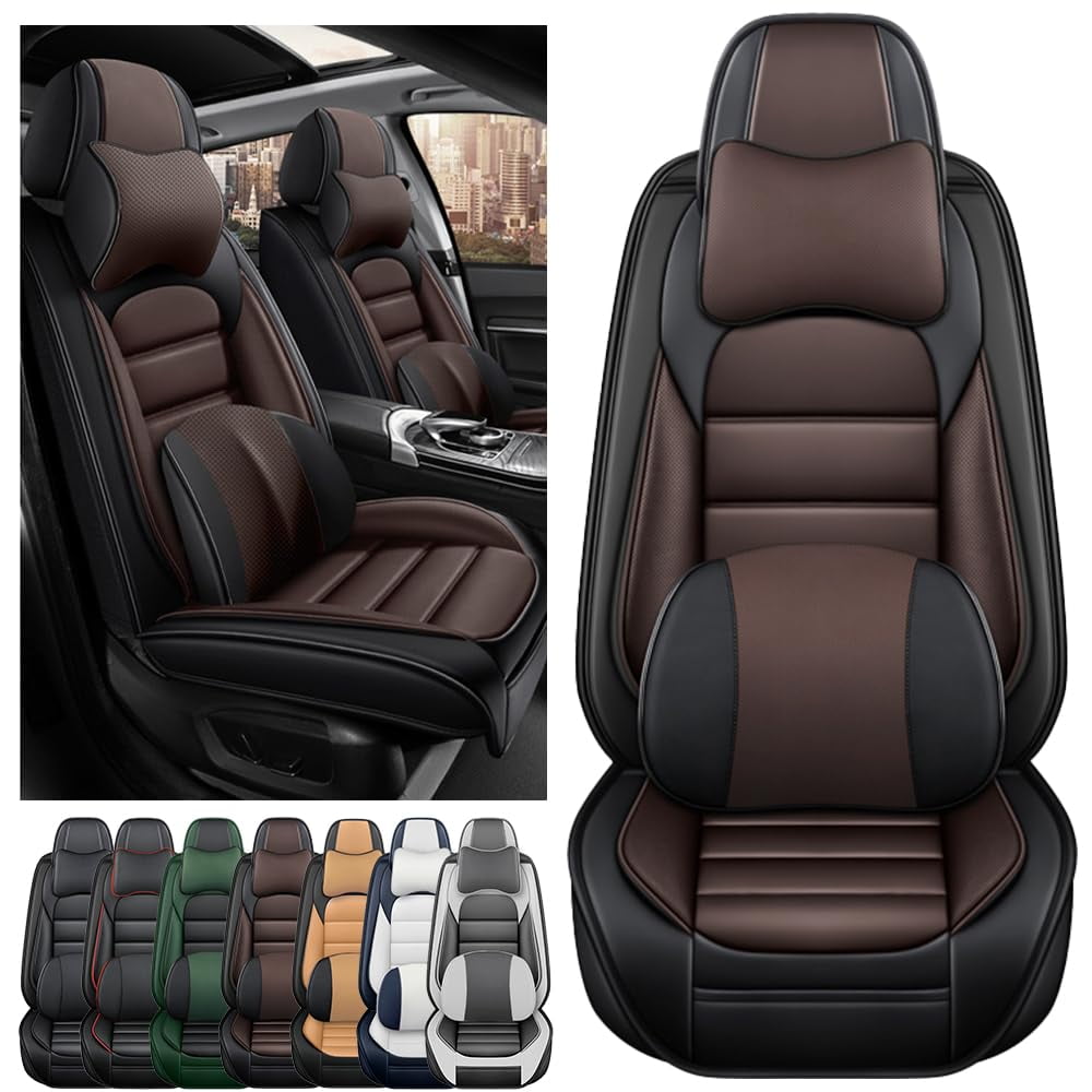 AFUNTIO Luxury Seat Covers for Jeep 99% Models,2PCS Leather Car Seat Cushions,Waterproof Car Sit Protectors,Nonslip Interior Accessories(Black and Coffee)