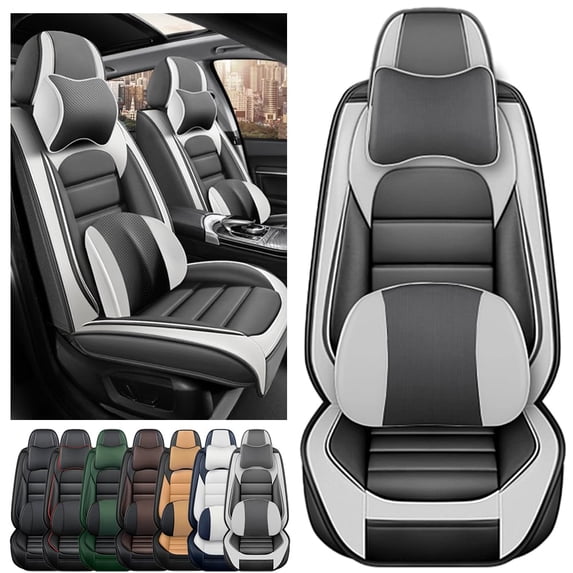 AFUNTIO Luxury Seat Covers for Mitsubishi 99% Models,2PCS Leather Car Seat Cushions,Waterproof Car Sit Protectors,Nonslip Interior Accessories(White and Gray)