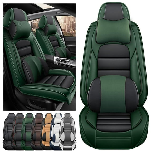 AFUNTIO Luxury Seat Covers for Nissan 99% Models,2PCS Leather Car Seat Cushions,Waterproof Car Sit Protectors,Nonslip Interior Accessories(Black and Green)