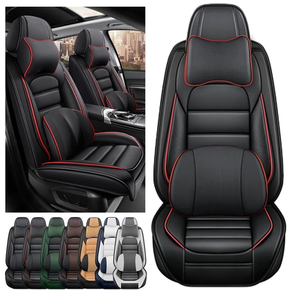 AFUNTIO Luxury Seat Covers for Volkswagen 99% Models,2PCS Leather Car Seat Cushions,Waterproof Car Sit Protectors,Nonslip Interior Accessories(Black and Red)