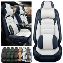 AFUNTIO Luxury Seat Covers for Volkswagen 99% Models,2PCS Leather Car Seat Cushions,Waterproof Car Sit Protectors,Nonslip Interior Accessories(Blue and White)