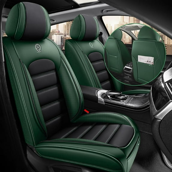 AFUNTIO Seat Covers for Ford 99% Models,2PCS Leather Car Seat Cushions,Waterproof Car Sit Protectors,Nonslip Interior Accessories(Black and Green)