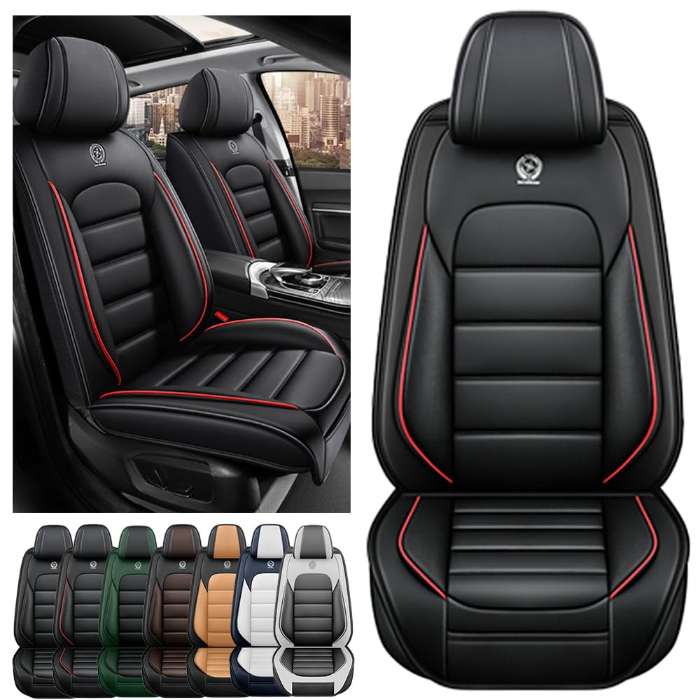 AFUNTIO Seat Covers for Honda 99% Models,2PCS Leather Car Seat Cushions,Waterproof Car Sit Protectors,Nonslip Interior Accessories(Black and Red)