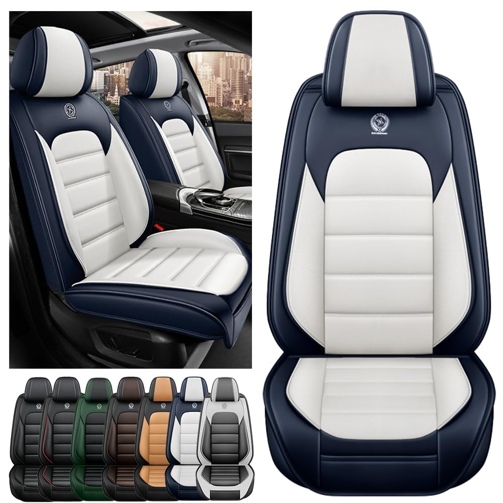 AFUNTIO Seat Covers for Honda 99% Models,2PCS Leather Car Seat Cushions,Waterproof Car Sit Protectors,Nonslip Interior Accessories(Blue and White)