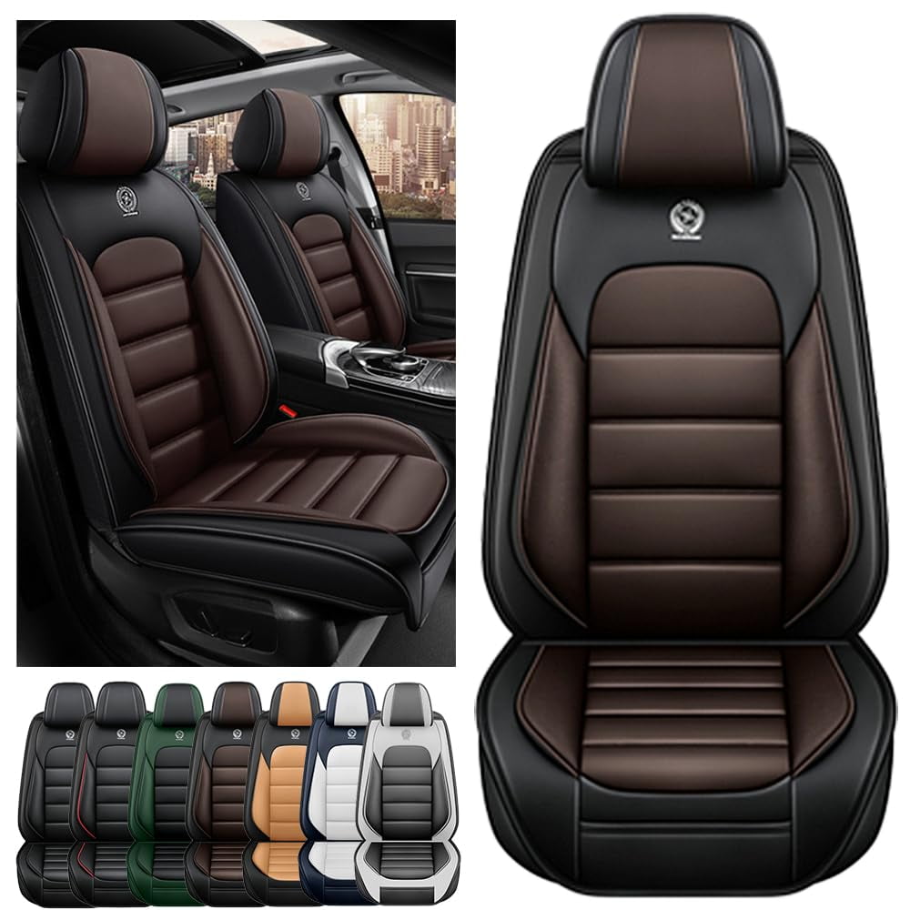 AFUNTIO Seat Covers for Jeep 99% Models,2PCS Leather Car Seat Cushions,Waterproof Car Sit Protectors,Nonslip Interior Accessories(Black and Coffee)