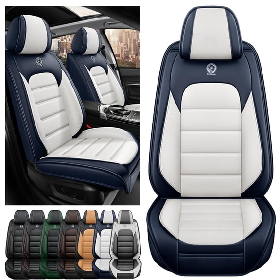 AFUNTIO Seat Covers for Lincoln 99% Models,2PCS Leather Car Seat Cushions,Waterproof Car Sit Protectors,Nonslip Interior Accessories(Blue and White)