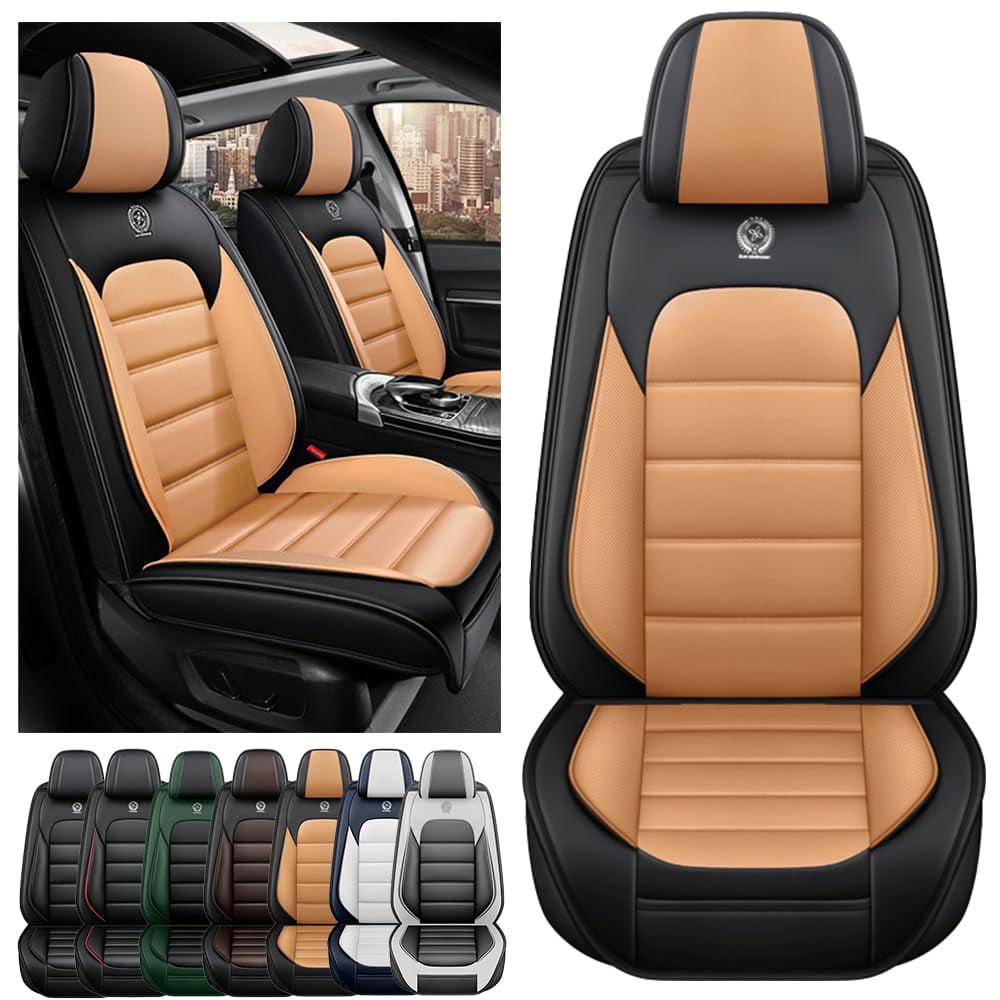 AFUNTIO Seat Covers for Toyota 99% Models,2PCS Leather Car Seat Cushions,Waterproof Car Sit Protectors,Nonslip Interior Accessories(Black and Orange)