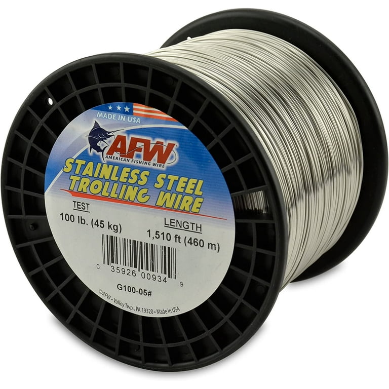 AFW American Fishing Wire Stainless Steel Trolling Wire, 100-Pound  Test/0.89mm Dia/460m, Grey