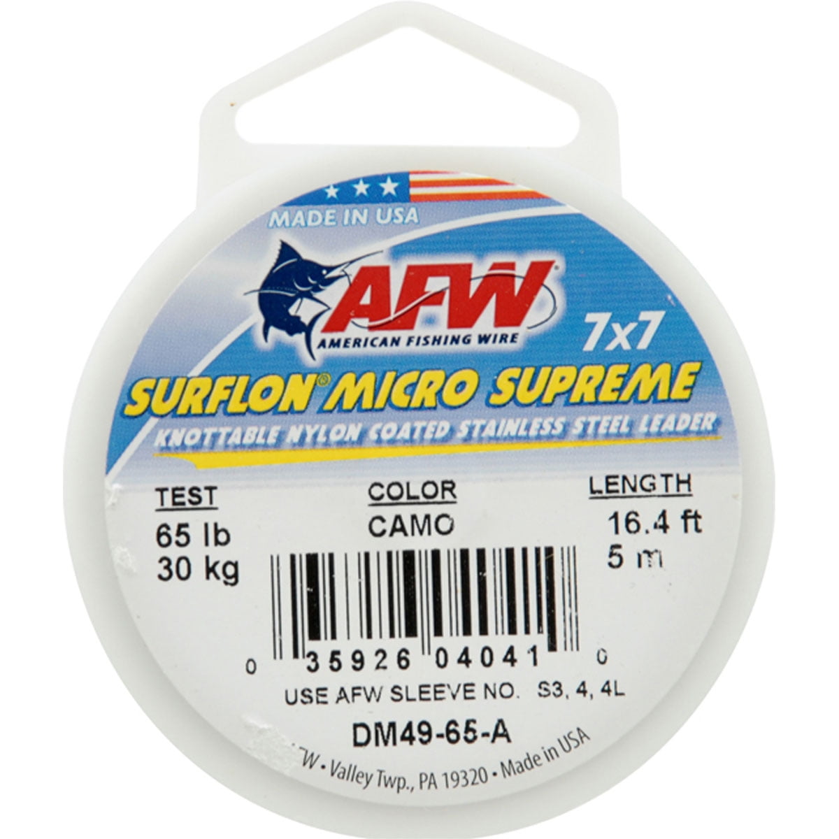 14 AFW TOOTH PROOF STAINLESS STEEL LEADER WIRE 218 LB 30' -.Diam