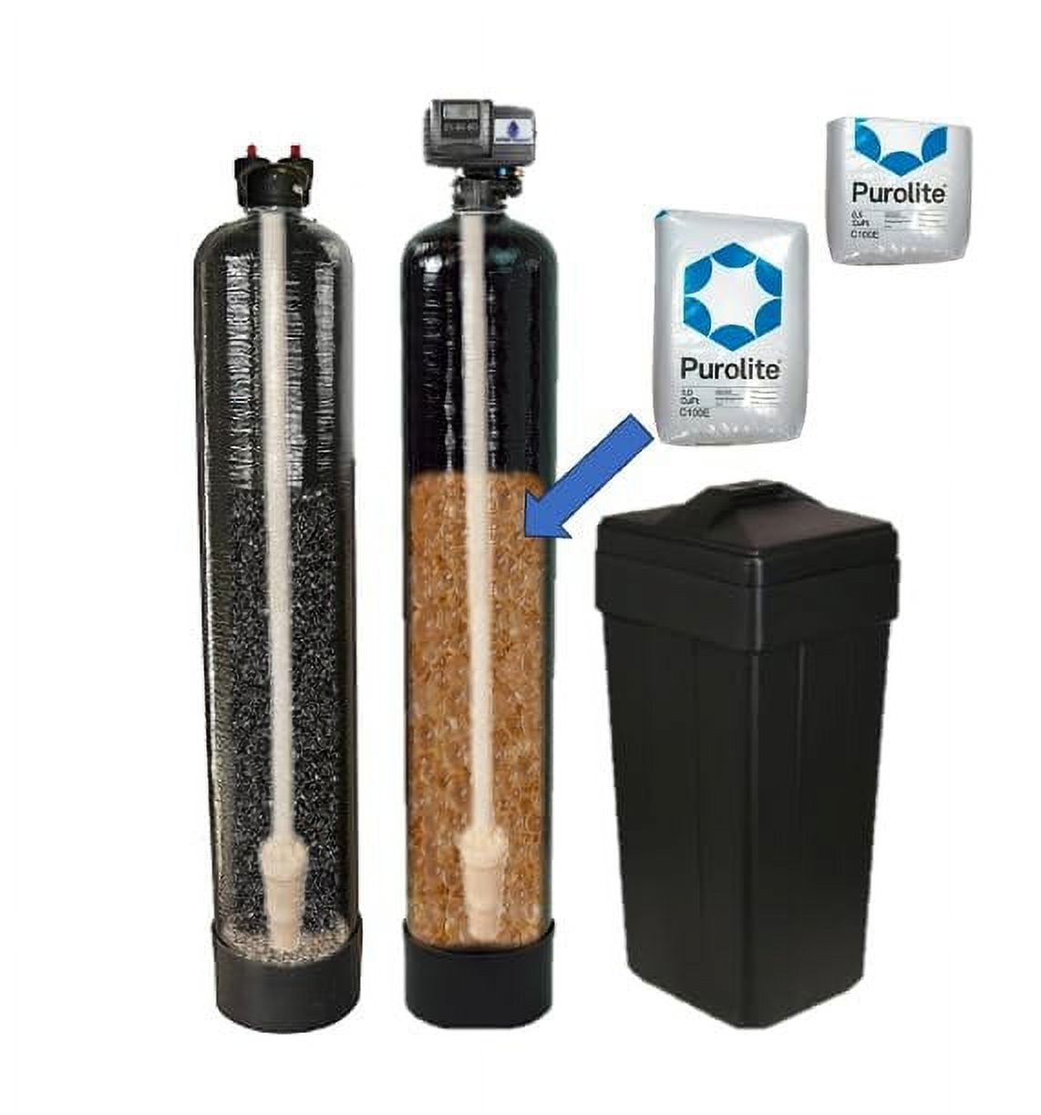 AFW Filters Built Fleck 5600SXT 48,000 Grain Water Softener with Upflow Carbon Filter Purolite C100E Resin with Carbon
