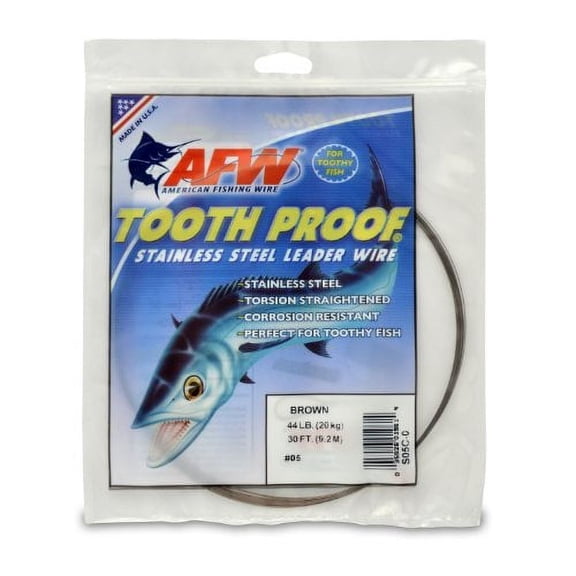 American Fishing Wire Tooth Proof Stainless Steel Single Strand Leader Wire, Size 9, Camo Brown Color, 105 Pound Test, 1/4 Pound Coil