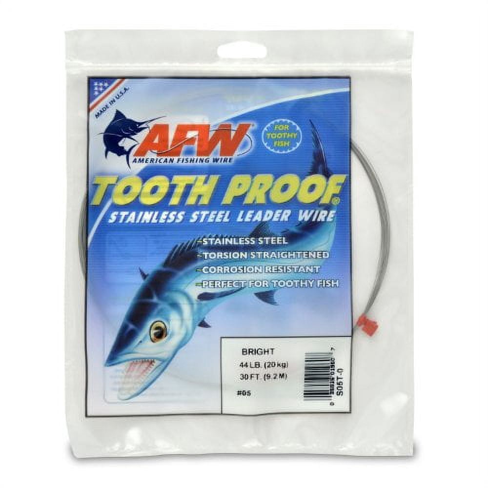 American Fishing Wire Tooth Proof Stainless Steel Single Strand Leader Wire, Size 14, Bright Color, 218 Pound Test, 30-Feet