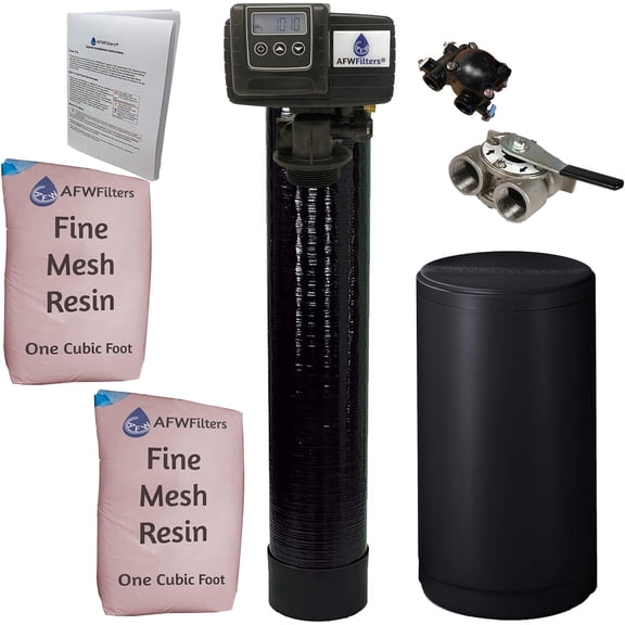 AFWFilters 2 cubic Foot 64k Whole Home Iron Pro Water Softener with Fine Mesh Resin,1" Stainless Steel FNPT Connection, and Black Tanks