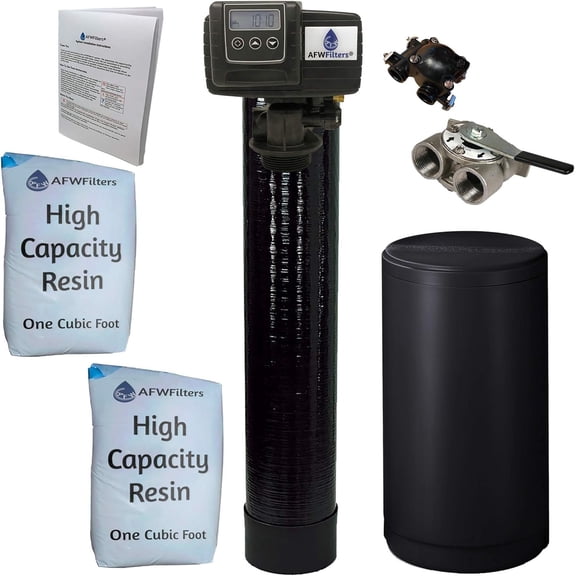 AFWFilters 2 cubic Foot 64k Whole Home Water Softener with High Capacity Resin, 1" Stainless Steel bypass