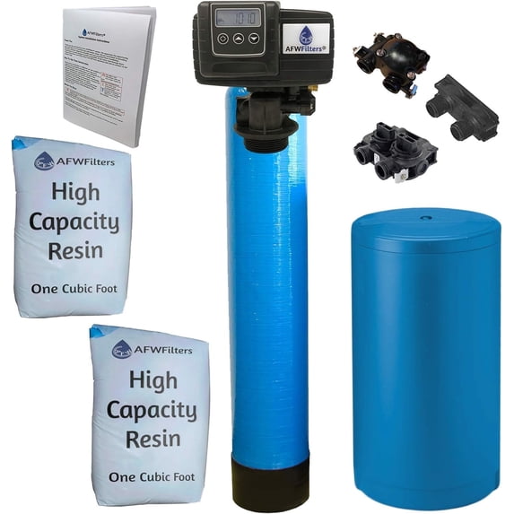 AFWFilters 2 cubic Foot 64k Whole Home Water Softener with High Capacity Resin, 3/4" Plastic MNPT Connection, and Blue Tanks