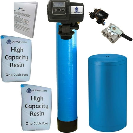 AFWFilters 2 cubic Foot 64k Whole Home Water Softener with High Capacity Resin, 3/4" Stainless Steel FNPT Connection, and Blue Tanks