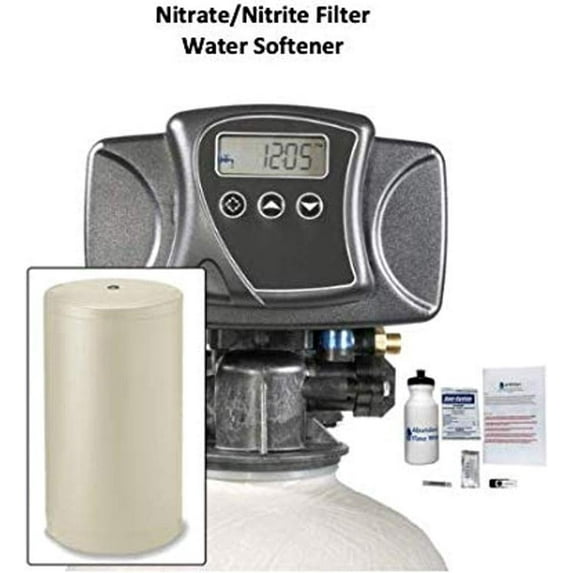 AFWFilters NT-1248-56SXT-50-18"A AFW Built 2 cu ft Digital Nitrate/Nitrite Whole House Filter Water Softener 50/50 Resin Blend with On Demand Fleck 5600SXT (18" Round Brine Tank, Almond)