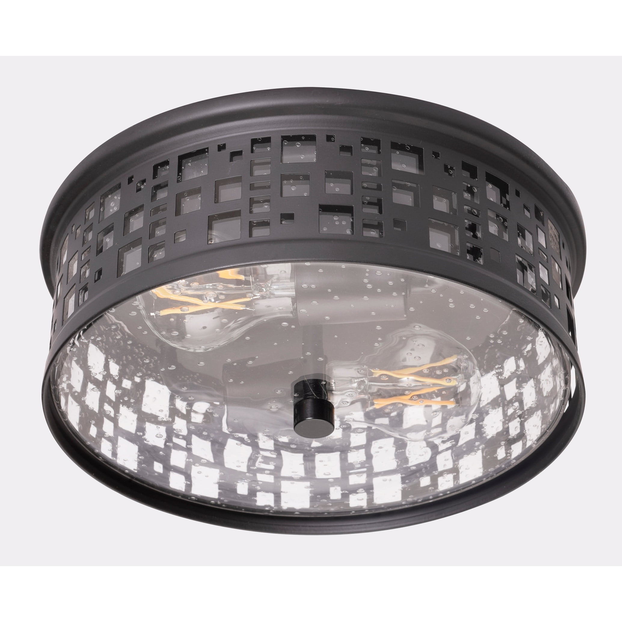 Roscoe Satin Nickel 11" Black Glass Drum Flush Mount Light