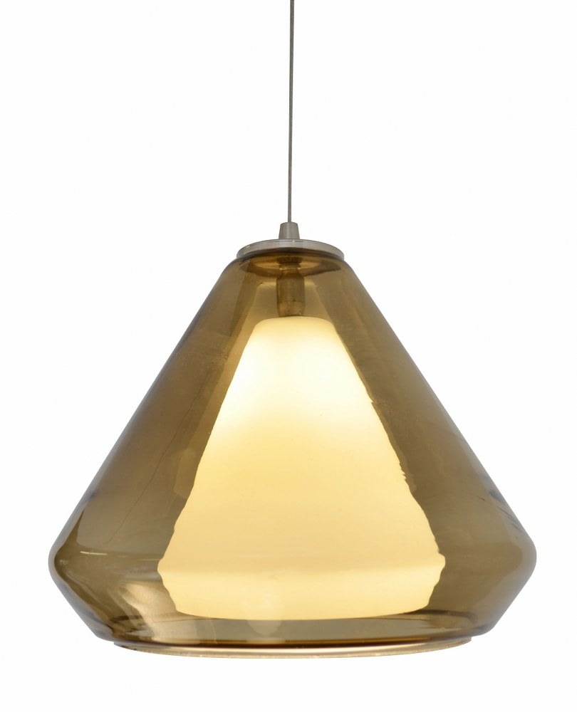 Armitage Mini Satin Nickel and Brown Glass LED Pendant