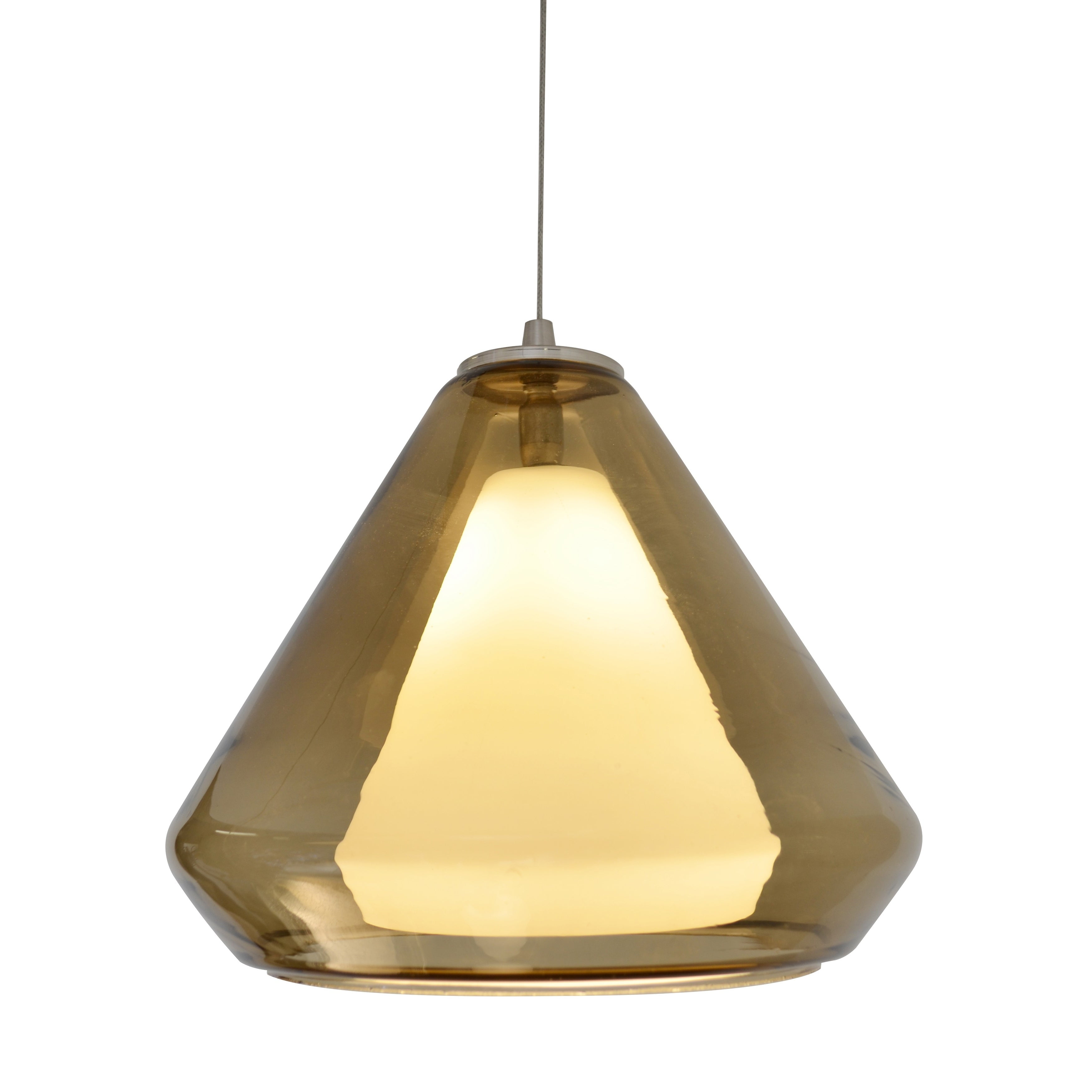Armitage Mini Satin Nickel and Brown Glass LED Pendant