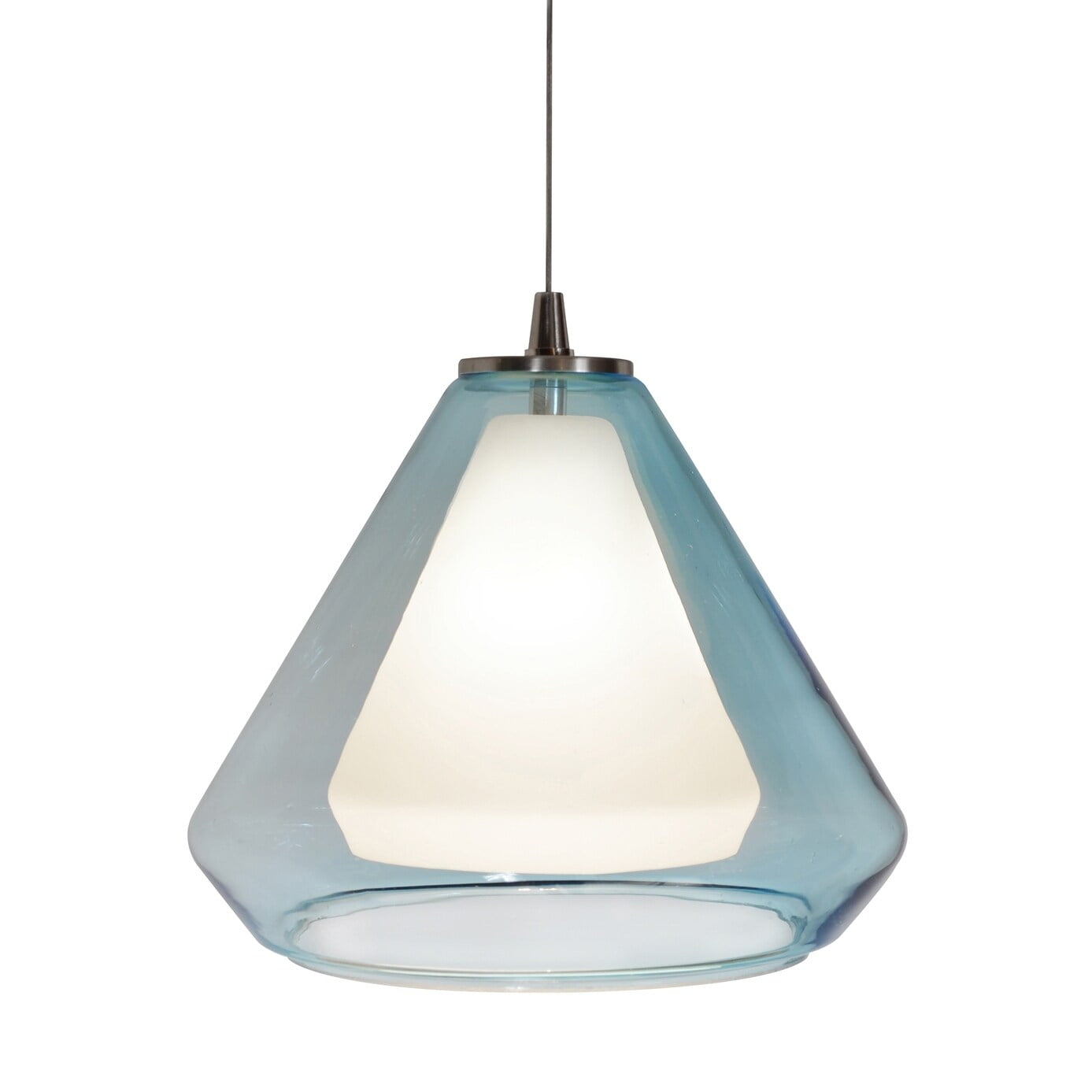 Mini Armitage LED Pendant in Satin Nickel with Hand-Blown Glass