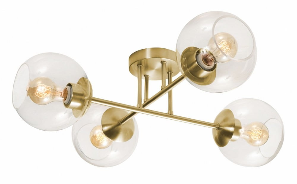 Jamie 25" Satin Brass and Glass Semi-Flush Mount Light