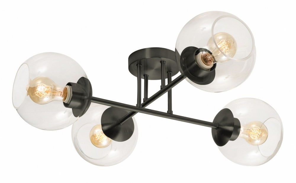 Jamie 25" Black Glass Globe Semi-Flush Mount Light