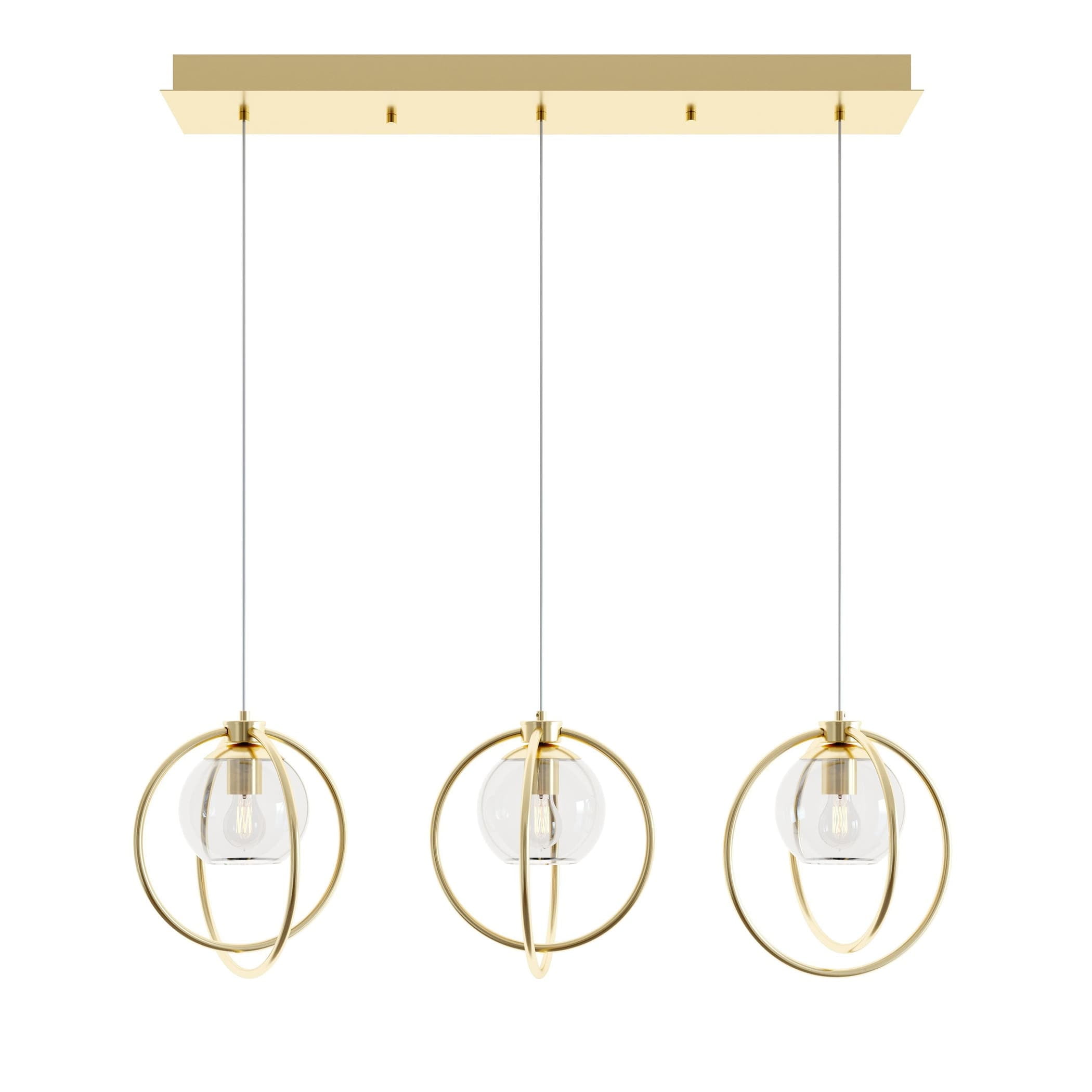 Satin Brass Jamie 36" Modern Mini-Pendant with Clear Glass Shades
