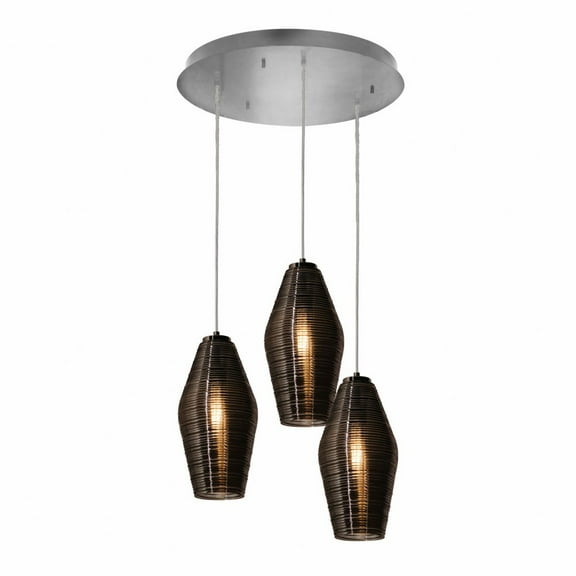 AFX Mila 3 Light Round Pendant Satin Nickel/Smoke Shades Satin