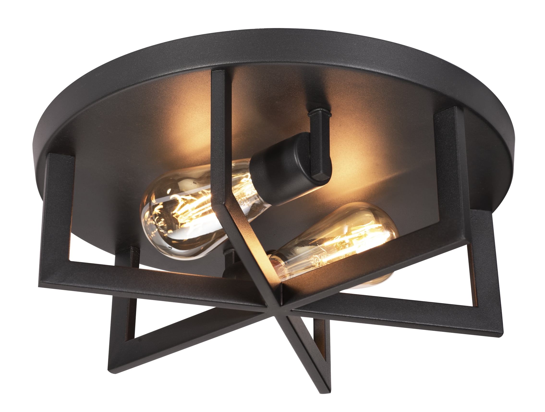 Aged Brass and Steel 14" Drum Flush Mount Light