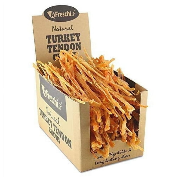 A Freschi Turkey Tendon for Dogs, 3oz Strips, USA Sourced Turkey, 10 Units Box