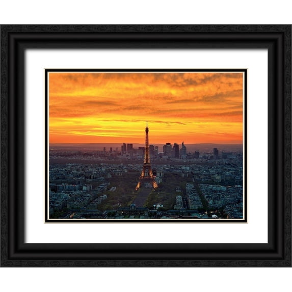 AG 24x19 Black Ornate Wood Framed with Double Matting Museum Art Print Titled - Sunset from Montparnasse