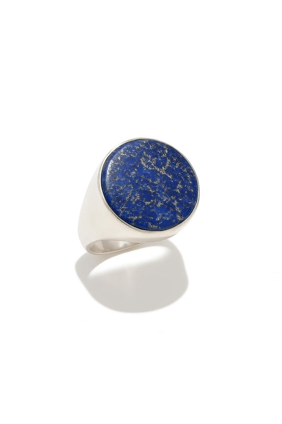 Genuine Blue Lapis Lazuli Gemstone Round Ring, Blue Stone Ring, Birthstone Jewelry, Modern Minimalist Style Gift_9