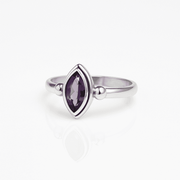 AG 925 Jewellery Marquise Purple Amethyst Stone Ring, 925 Sterling Silver