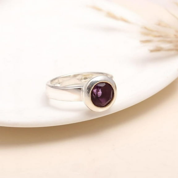 AG 925 Jewellery Purple Amethyst Sterling Silver Ring, Handmade Unique Design
