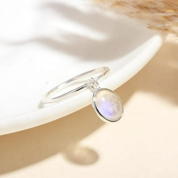 AG 925 Jewellery Statement Rainbow Moonstone Ring, 925 Sterling Silver, Size 8