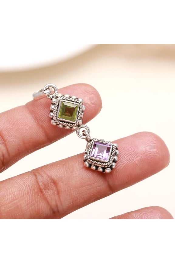 Unique Designer Green Amethyst Peridot Pendant, 925 Sterling Silver