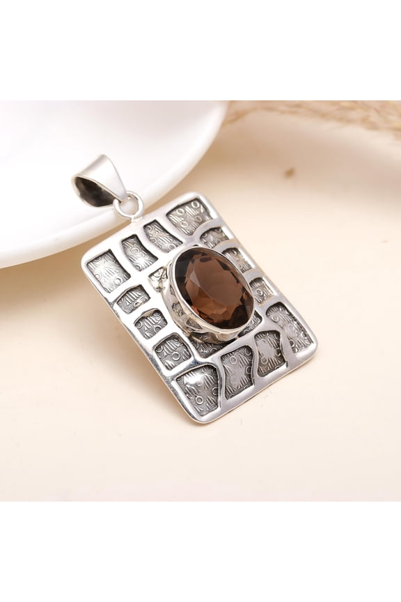 Unique Designer Smokey Quartz Pendant, 925 Sterling Silver
