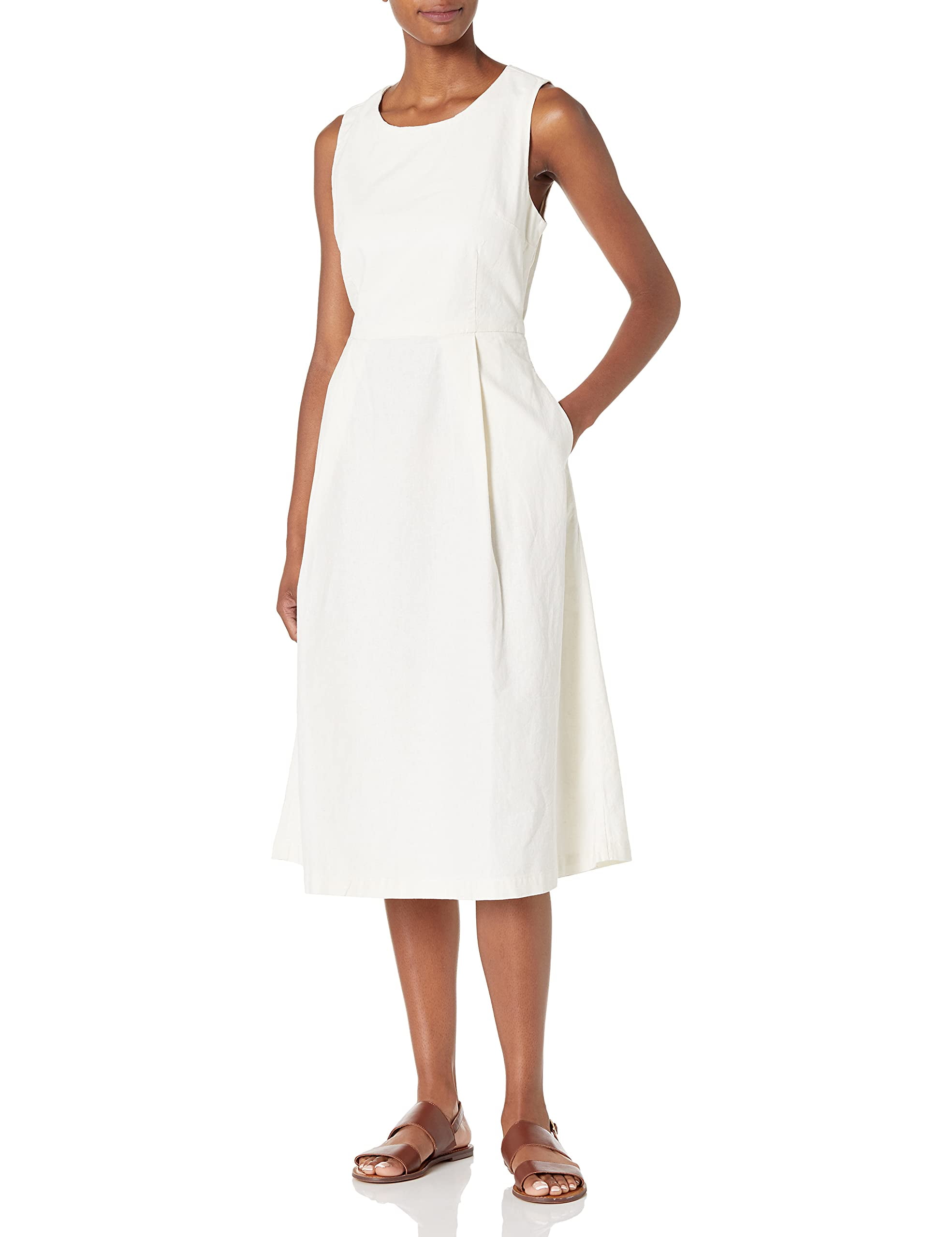 Womens Dresses Linen Flare Dress Linen Fit Flare Midi Dress Sleeveless  Style, White Catherines