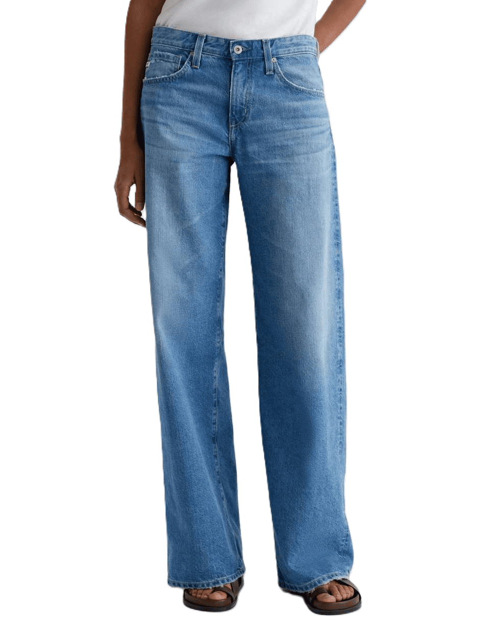 AG Flashback Blue Denim Adria Low Rise Wide Leg Whiskered Faded Wash ...
