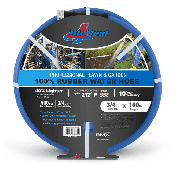 AG-LITE BSAL34100 3/4" x 100' Hot/Cold Water Rubber Garden Hose, 100% Rubber, Ultra-Light, Super Strong, 500 PSI, -50F to 190F Degrees, High Strength Polyester Braided
