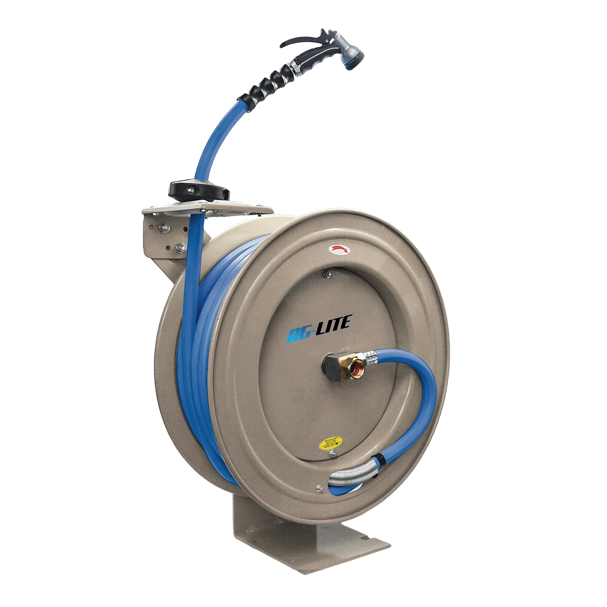 AG-Lite 5/8" x 50' Retractable Garden Hose Reel – Heavy-Duty Steel, Auto-Rewind, 500 PSI Rubber Hose, Multi Mount, Hot & Cold Water, Non-Kink - Cream