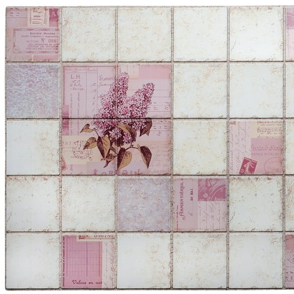 AG Trade Dundee Deco Pink Lilacs in Squares PVC 3D Wall Panels, Decorative Wall Paneling 25.6 sq ft; 38" x 19", Pack of 5