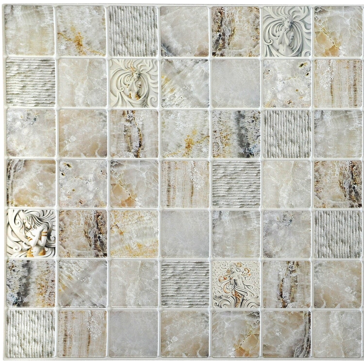AG Trade Dundee Deco Venecian Marble in Squares PVC 3D Wall Panels, Decorative Wall Paneling Sample, 9" x 9"